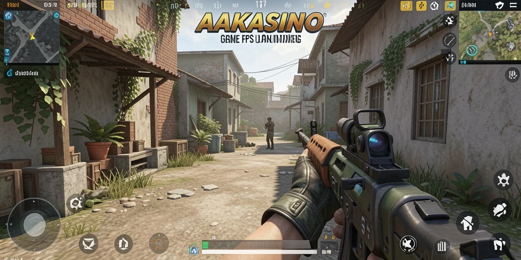Screenshot gameplay AAKASINO dengan aksi FPS yang menegangkan.