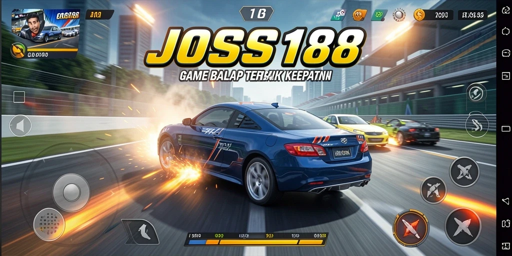 Tampilan gameplay seru dari balapan di JOSS188 dengan mobil yang menarik.