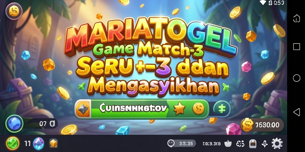 Tampilan gameplay MARIATOGEL yang penuh warna dalam level Match-3.