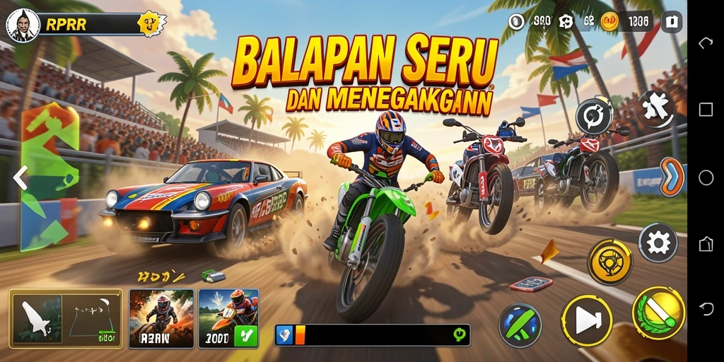 Gameplay menarik dalam balapan RPRR dengan berbagai mobil dan trek.